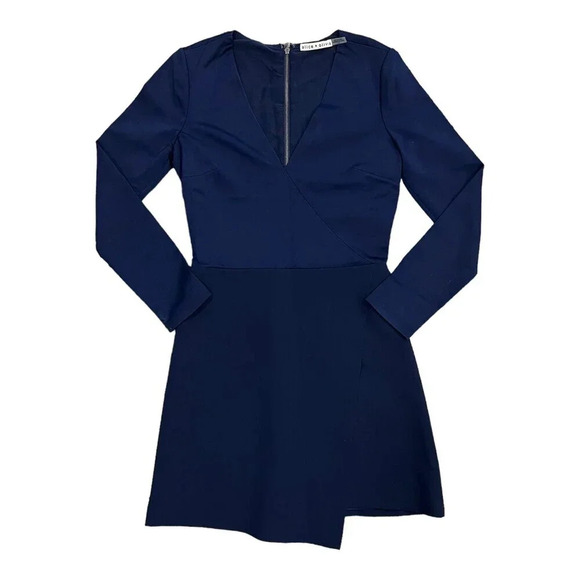Alice + Olivia Sapphire Navy Evette Asymmetrical Mini Ponte Dress 4 - Picture 1 of 4